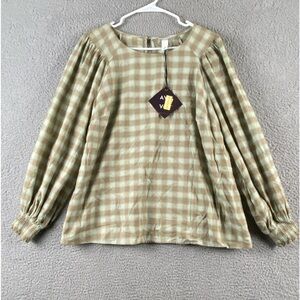 Ava & Viv Shirt Womens X Green Brown Long Sleeve Flannel Plaid Top